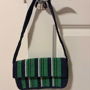 New- Anthropologie Navy and Green Striped Shoulder Bag